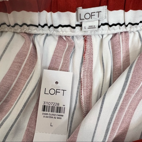 Loft Striped Wide Leg Trousers Red Wine White NWT - Picture 7 of 8